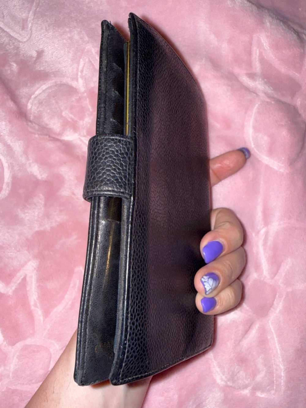Authenticated CHANEL Black Caviar Leather Long Card Holder with Embossed CC - Picture 12 of 12